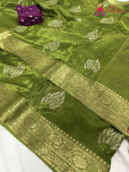 border detailing of green pure ho silk sequin saree