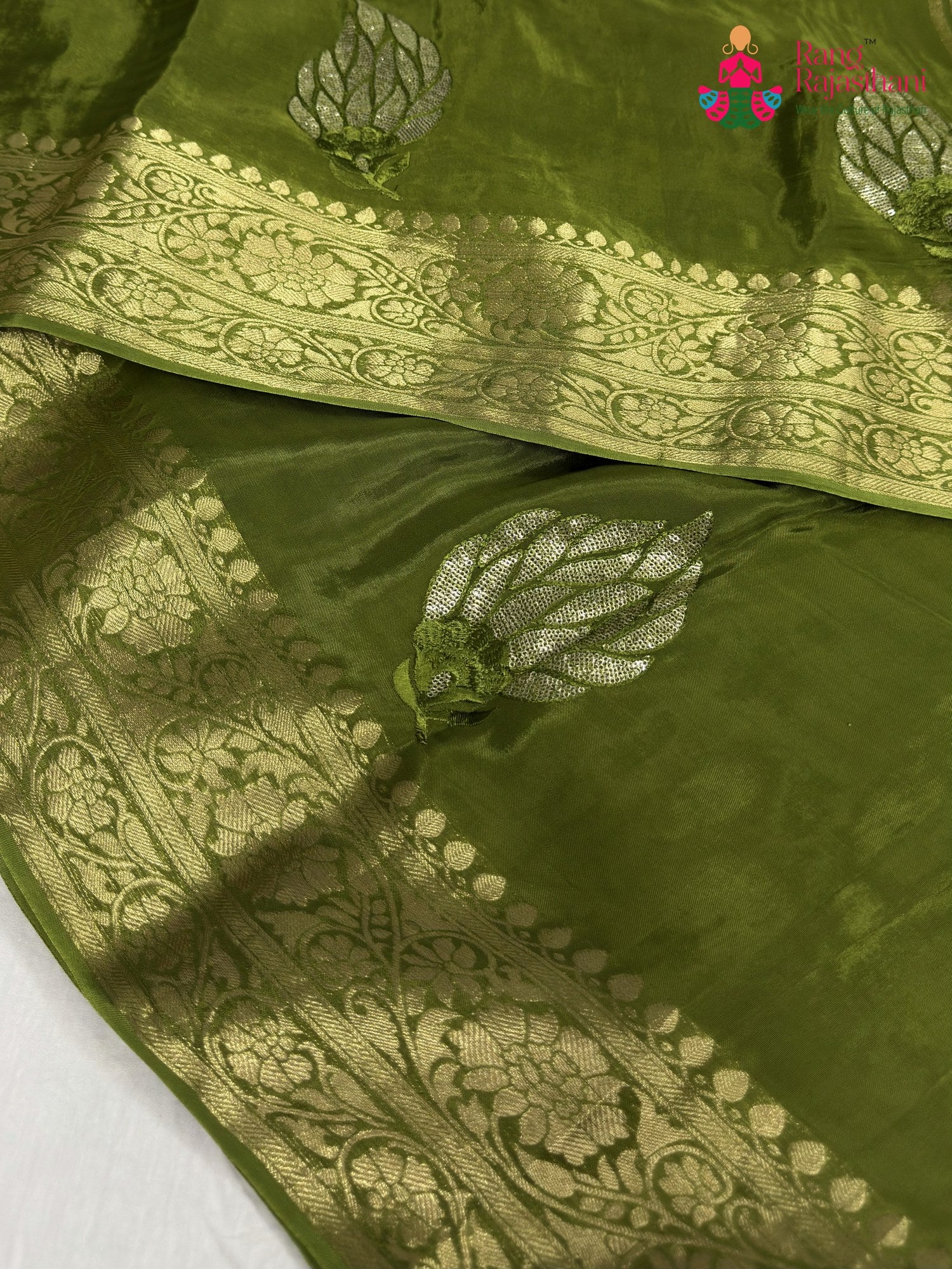 Green Pure Ho Silk Sequin Saree for Mehendi Ceremony | Authentic Craft