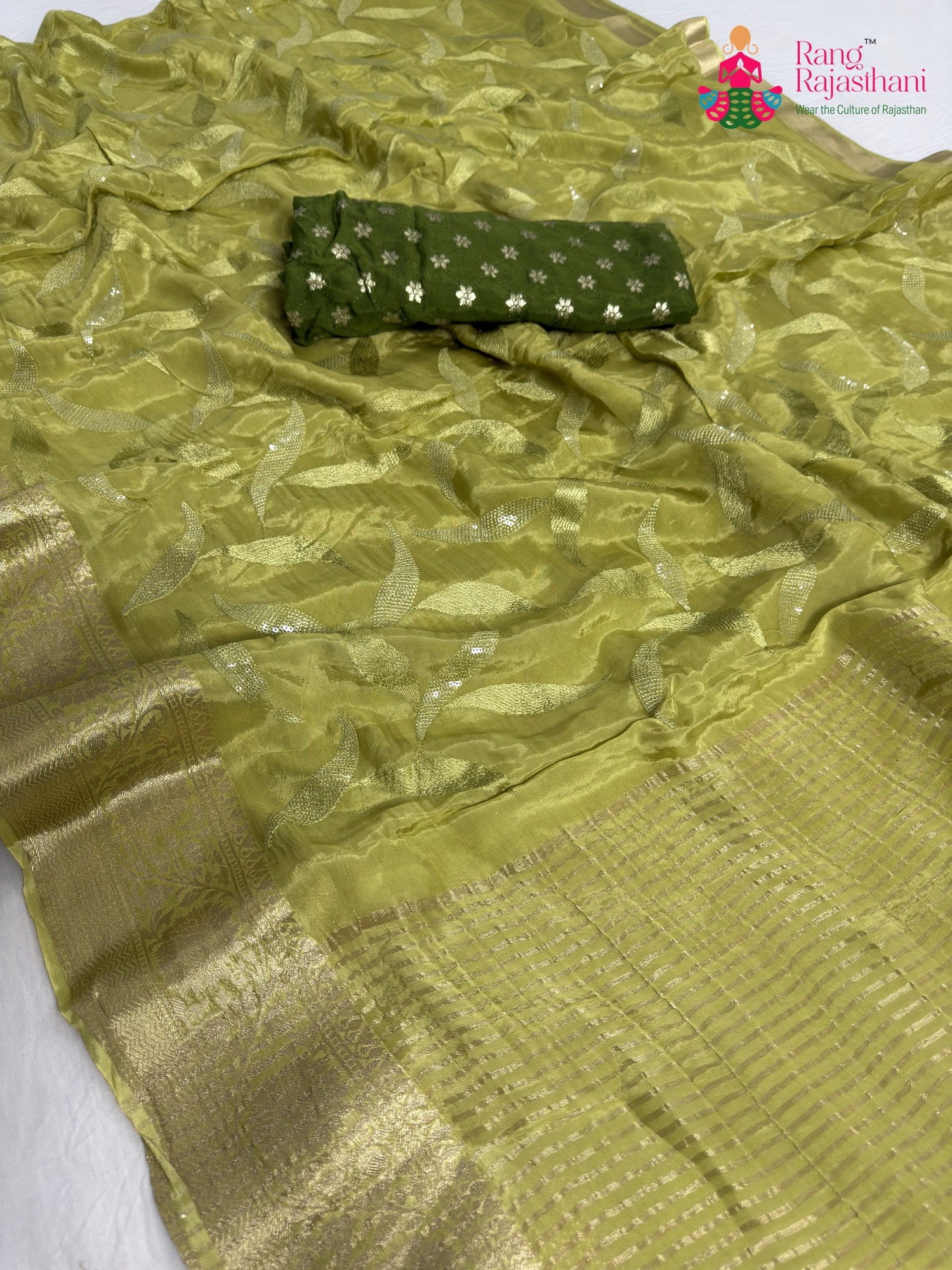 green pure ho silk sequin saree for bridal wear by Rang Rajasthani