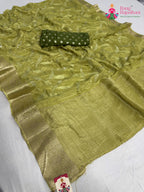 complete look of green pure ho silk sequin saree