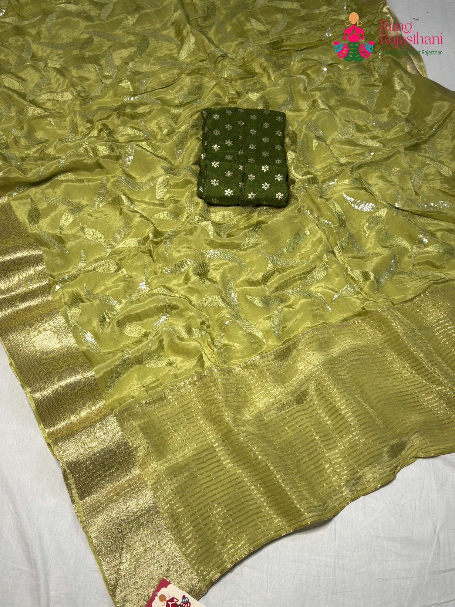 Green Pure Ho Silk Sequin Saree for Bridal | Festive Edit