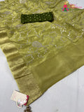 Green Pure Ho Silk Zari Embroidery Saree for Bridal | Handcrafted Pick