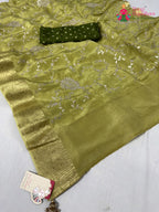 green pure ho silk zari embroidery saree for bridal wear by Rang Rajasthani