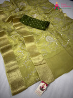 complete look of green pure ho silk zari embroidery saree