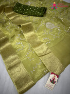 border detailing of green pure ho silk zari embroidery saree