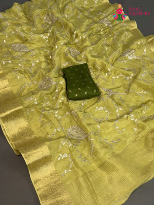 Green Pure Ho Silk Zari Embroidery Saree for Bridal | Exclusive Edit