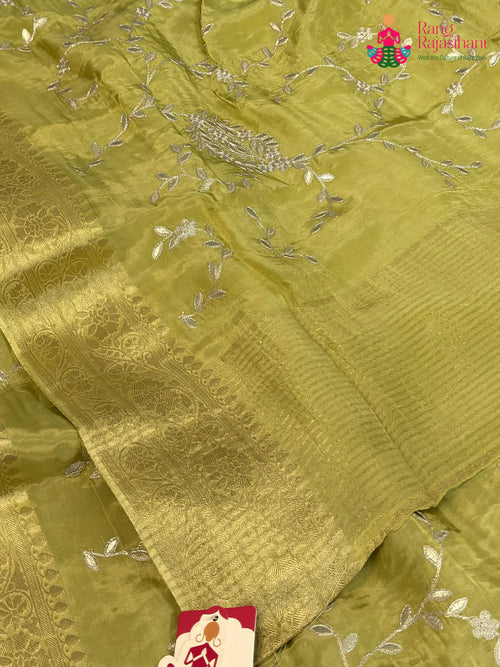 Green Pure Ho Silk Zari Embroidery Saree for Bridal | Handcrafted Pick main-image