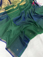 work detailing of green pure maheshwari silk khaddi saree