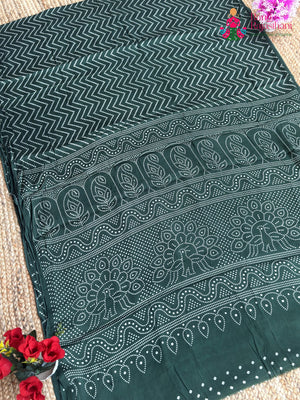 Green Pure Modal Silk Ajrakh Print Saree for Mehendi Ceremony | Premium Edit