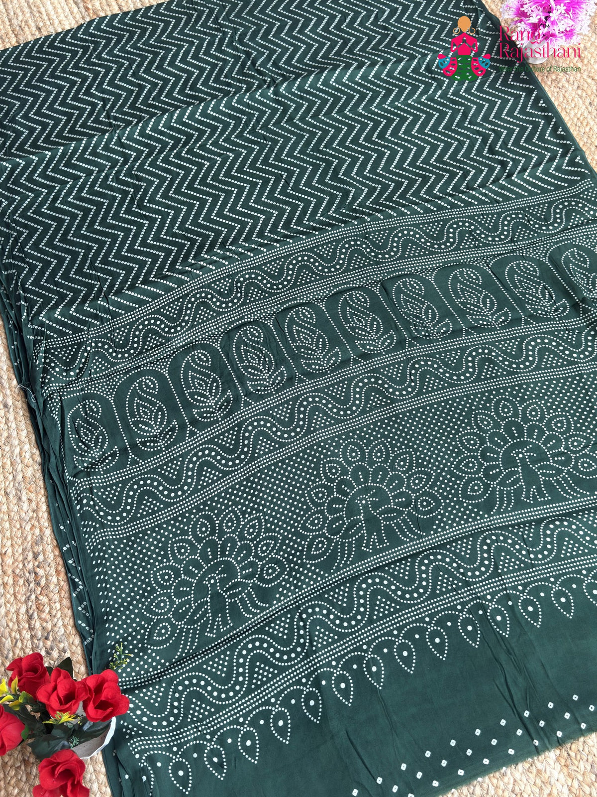 Green Pure Modal Silk Ajrakh Print Saree for Mehendi Ceremony | Premium Edit