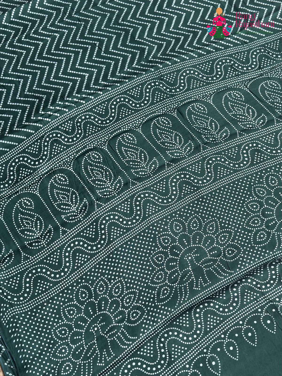 Green Pure Modal Silk Ajrakh Print Saree for Mehendi Ceremony | Premium Edit