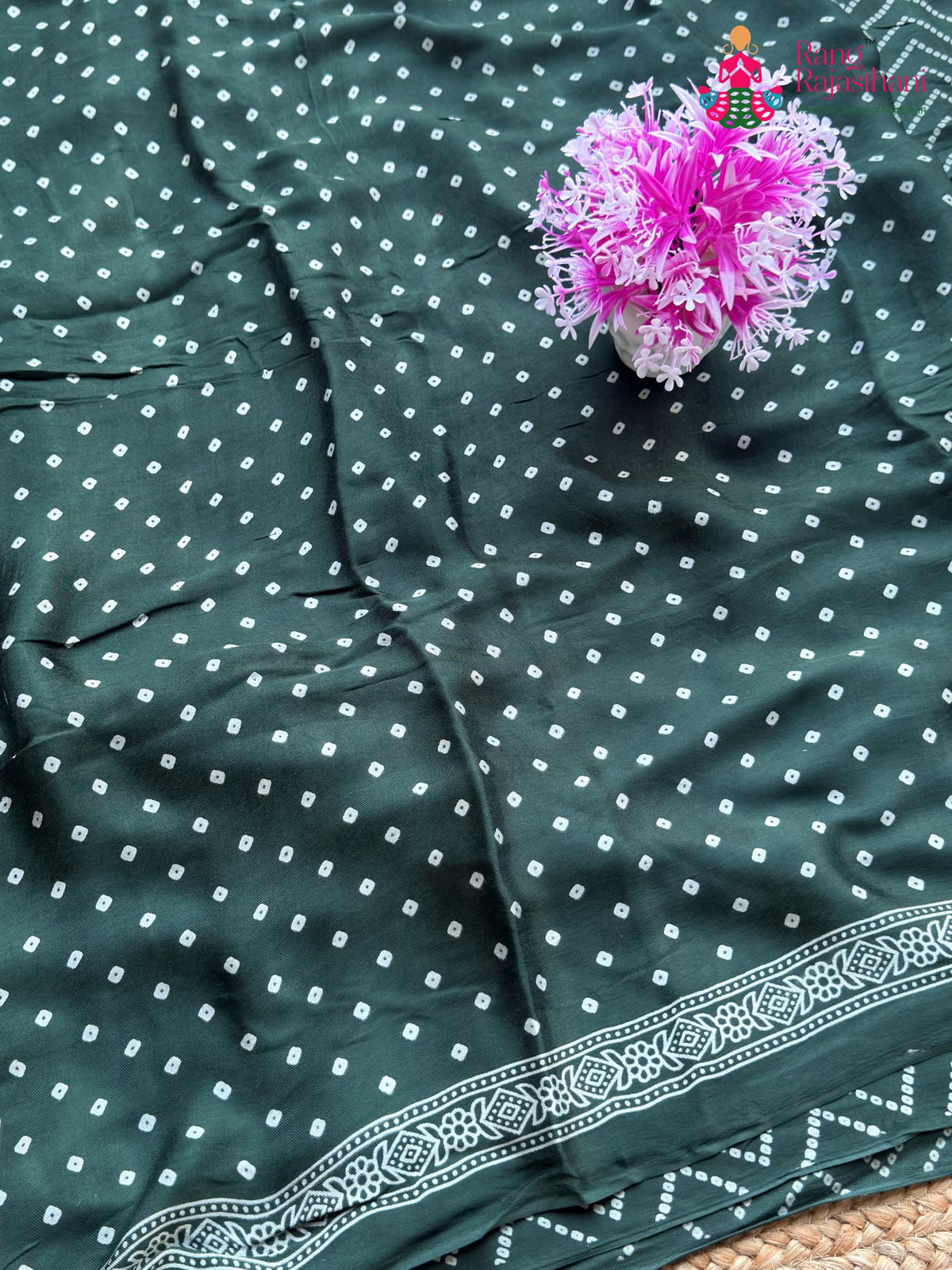 Green Pure Modal Silk Ajrakh Print Saree for Mehendi Ceremony | Premium Edit