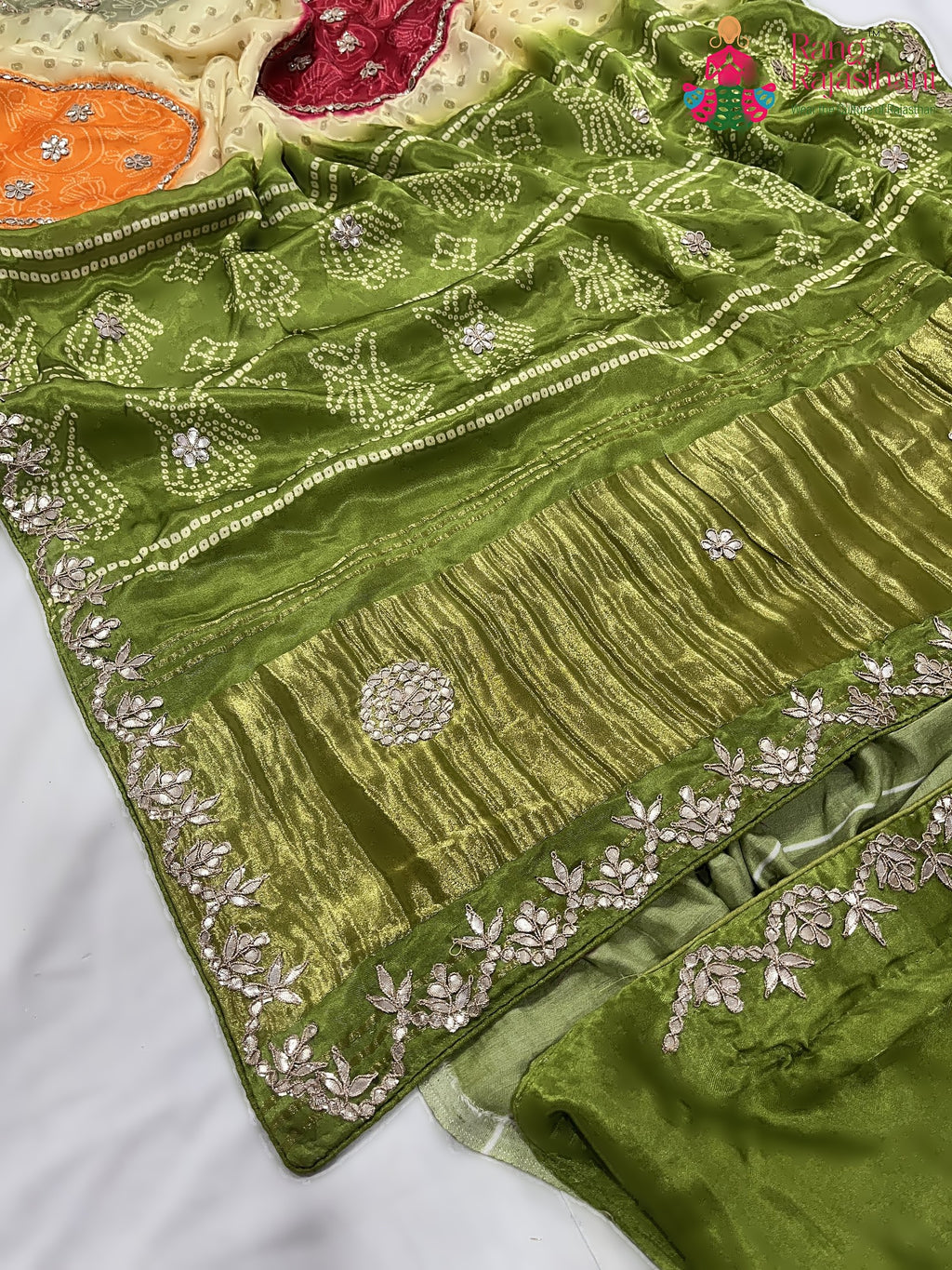 complete look of green pure modal silk gota patti saree 