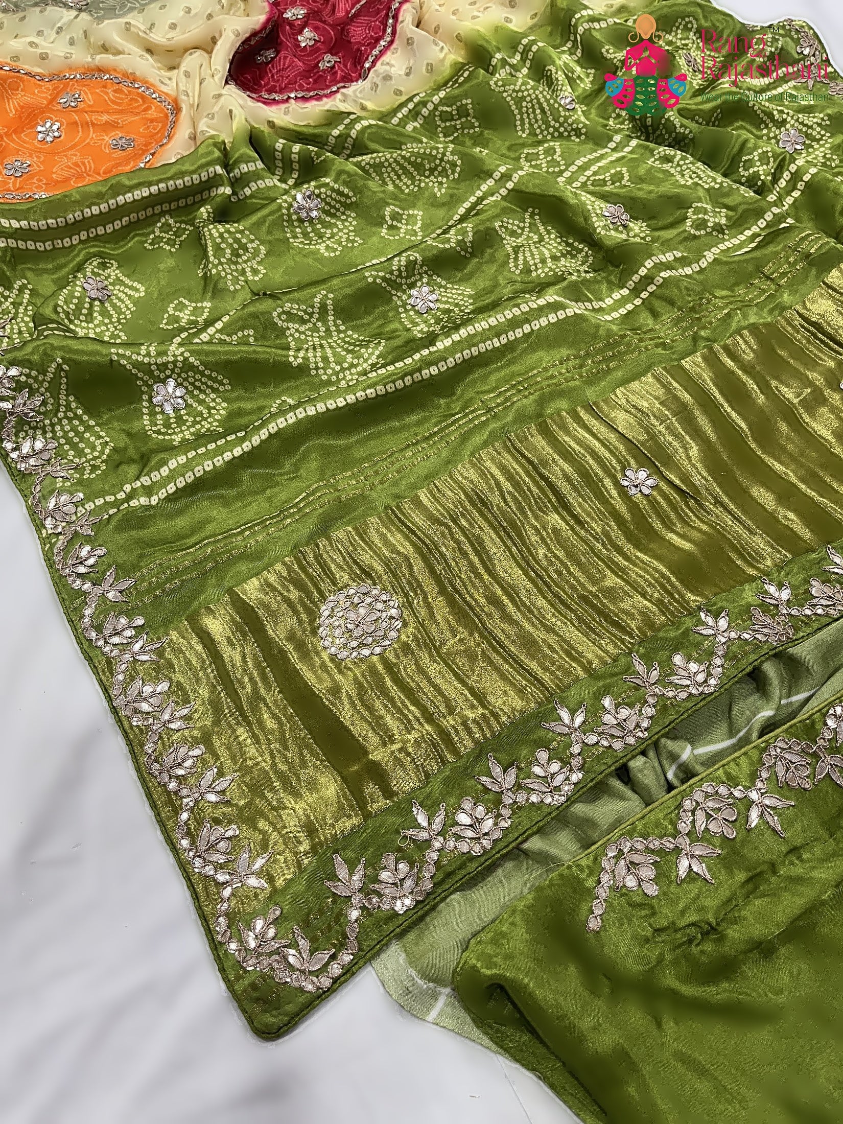 Green Pure Modal Silk Gota Patti Work Saree : Calm Grace