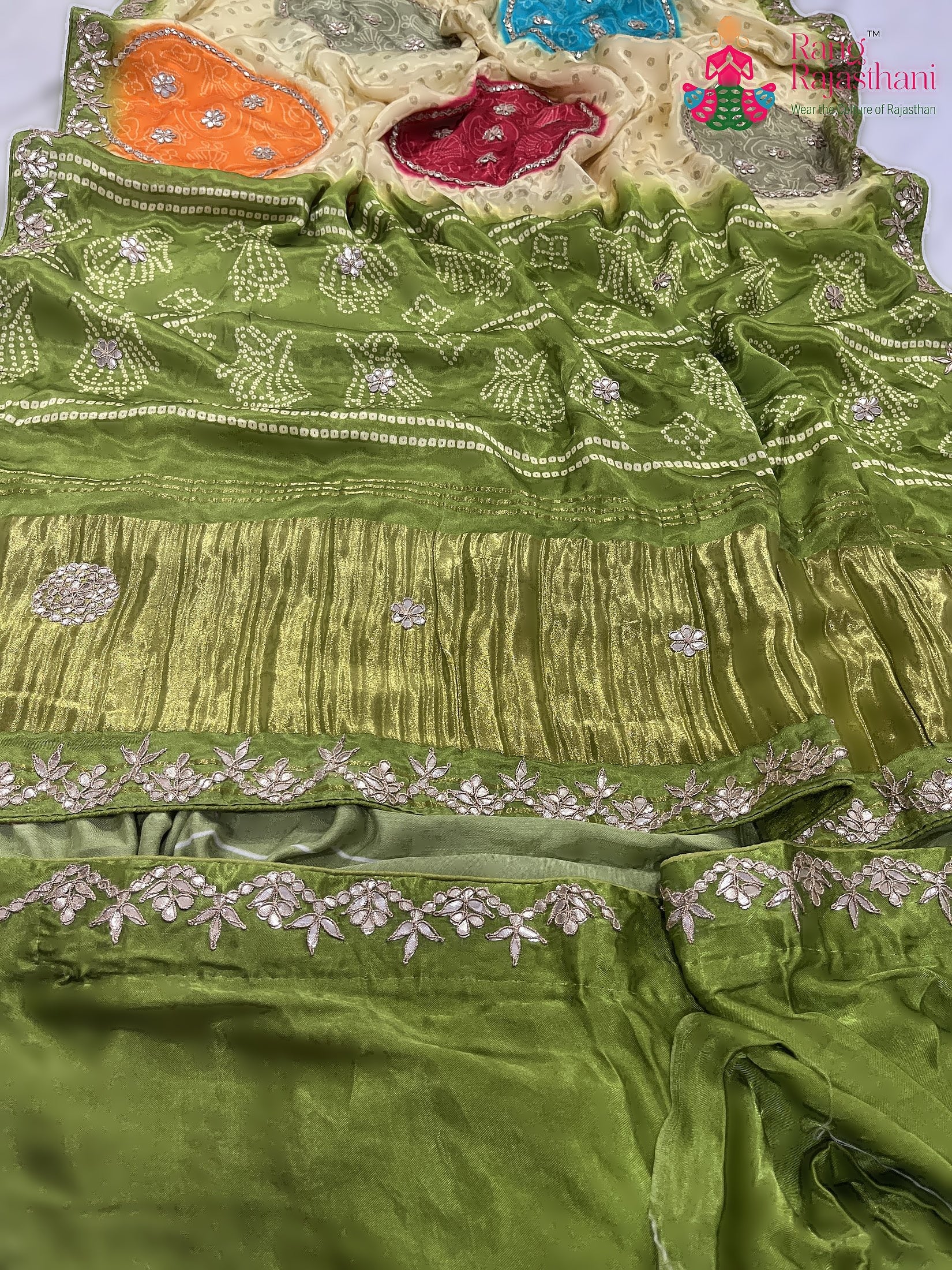 Green Pure Modal Silk Gota Patti Work Saree : Calm Grace