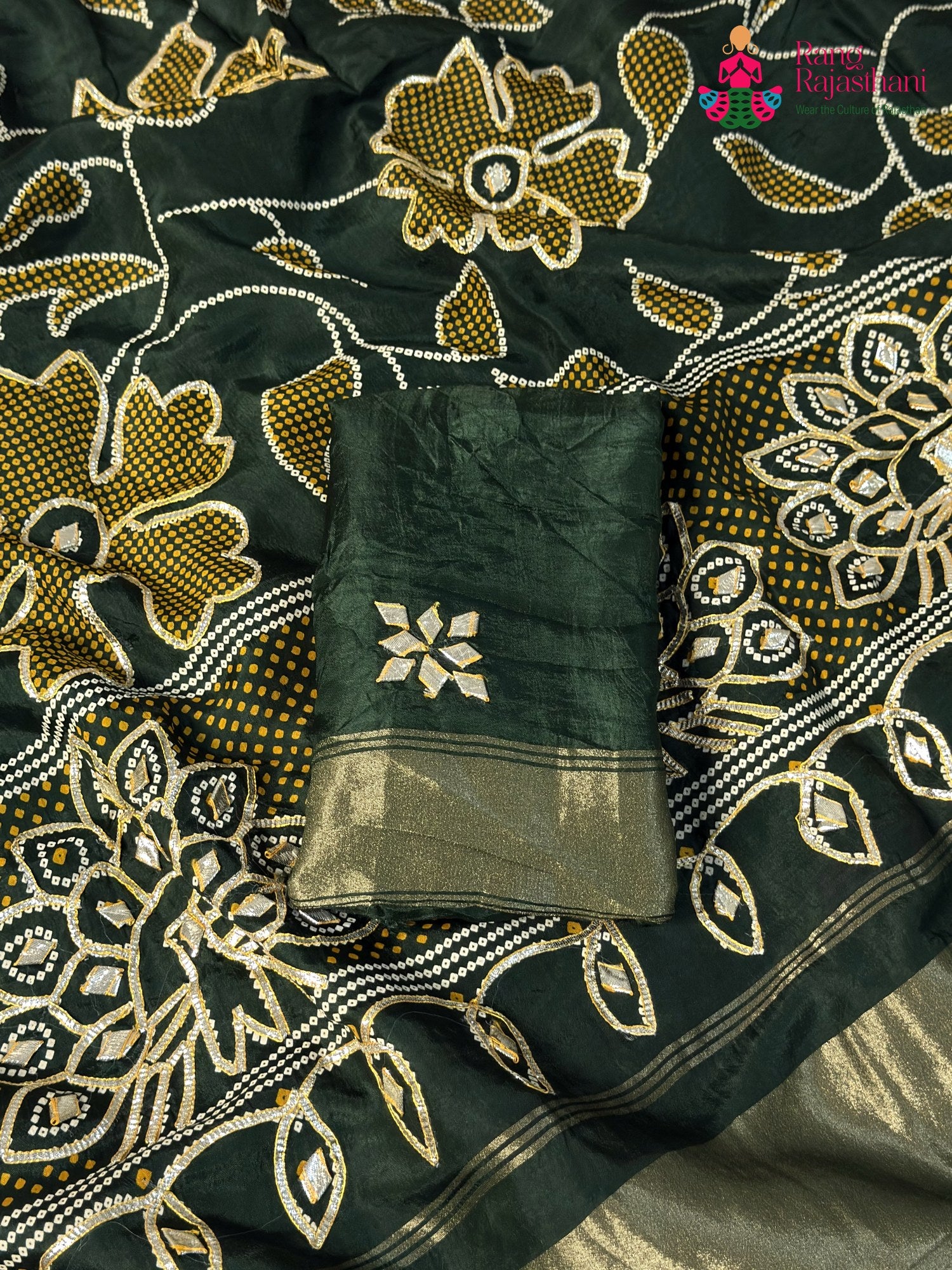 Green Pure Russian Silk Bandhani Chunri Saree for Mehendi Ceremony | Luxury Edit
