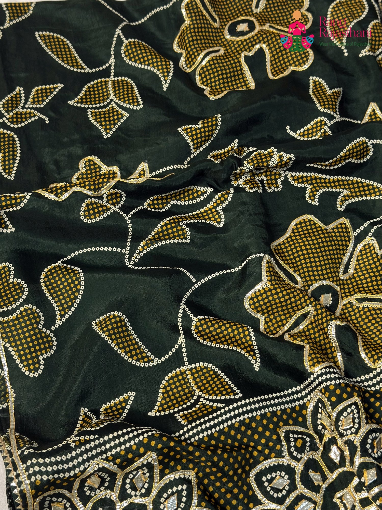 Green Pure Russian Silk Bandhani Chunri Saree for Mehendi Ceremony | Luxury Edit