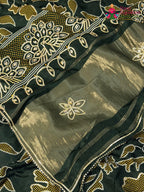 close up view of green pure russsian silk bandhani saree