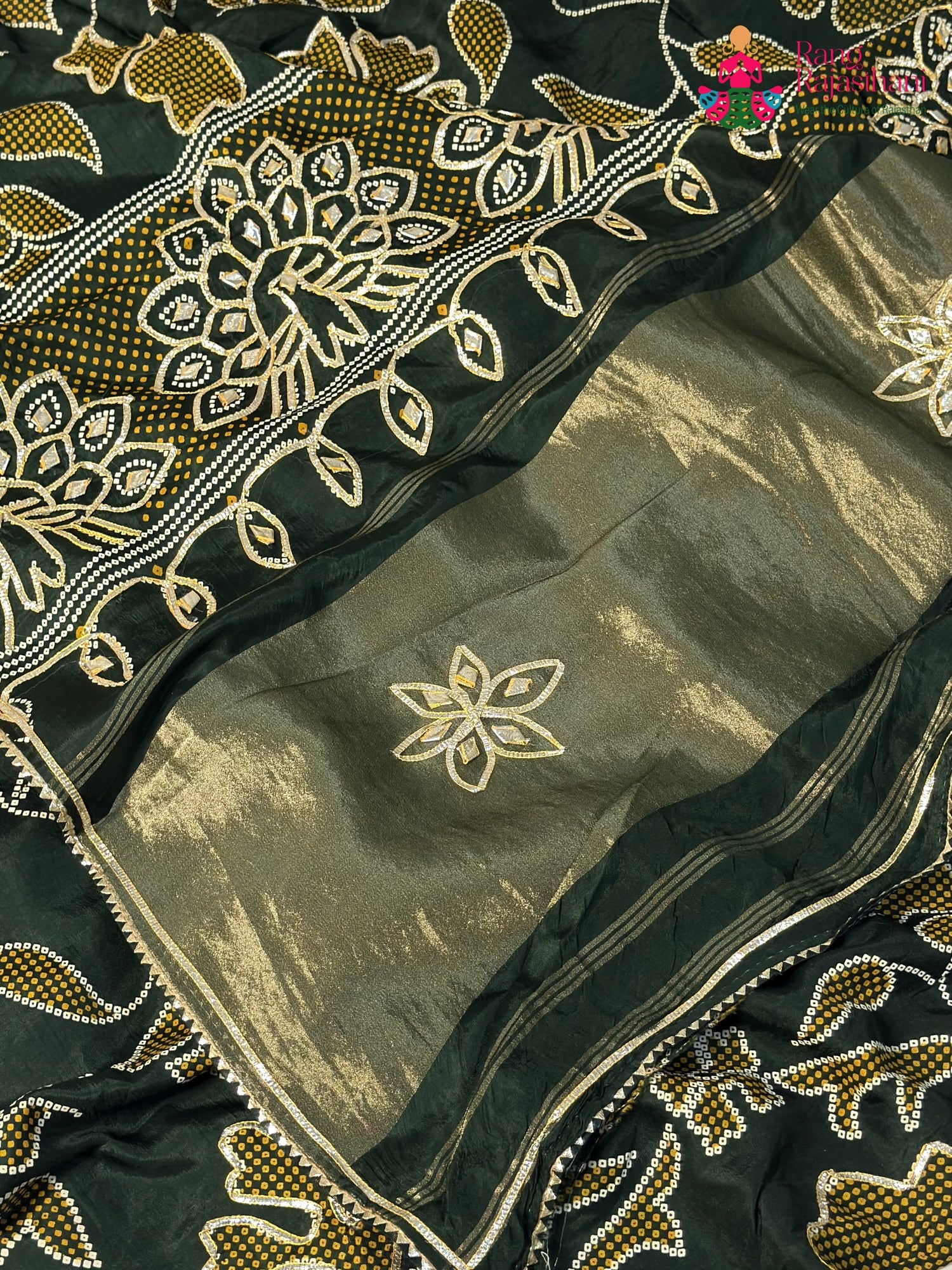 Green Pure Russian Silk Bandhani Chunri Saree for Mehendi Ceremony | Luxury Edit