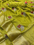 green pure Russian silk resham embroidery saree for mehendi ceremony by Rang Rajasthani