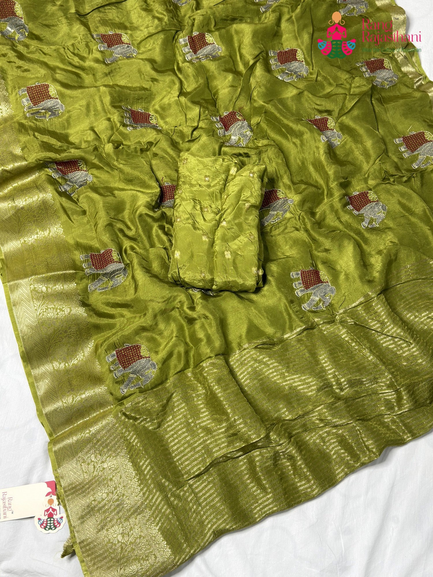 Green Pure Russian Silk Resham Embroidery Saree for Mehendi Ceremony | Indian Wear