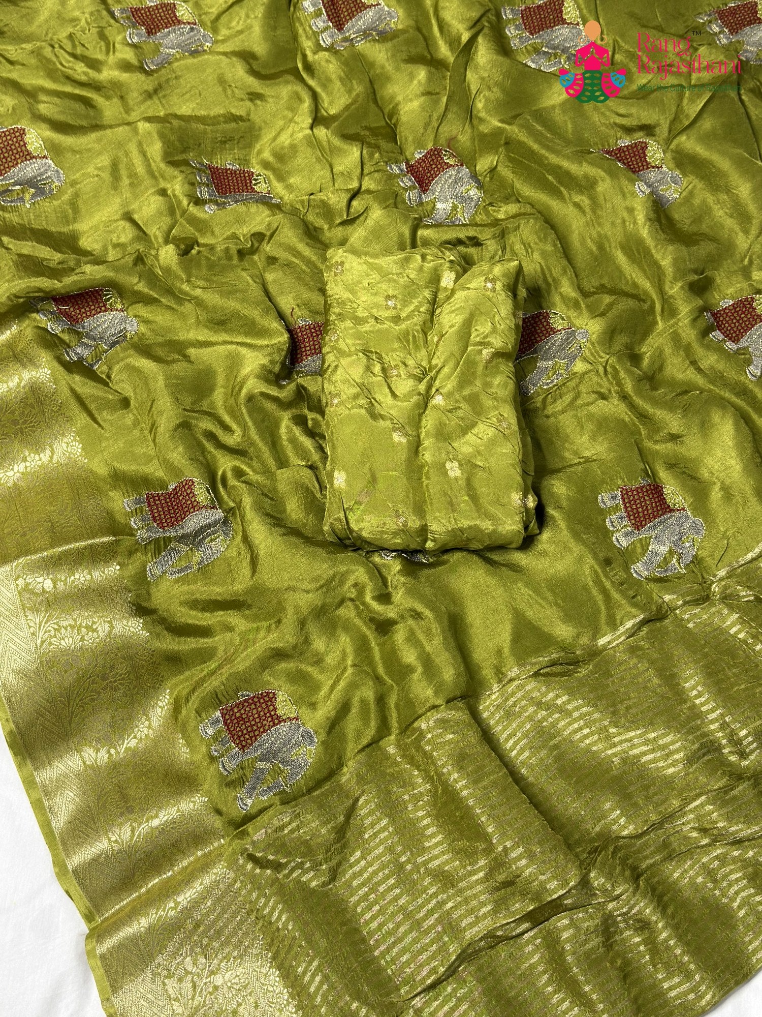 Green Pure Russian Silk Resham Embroidery Saree for Mehendi Ceremony | Indian Wear