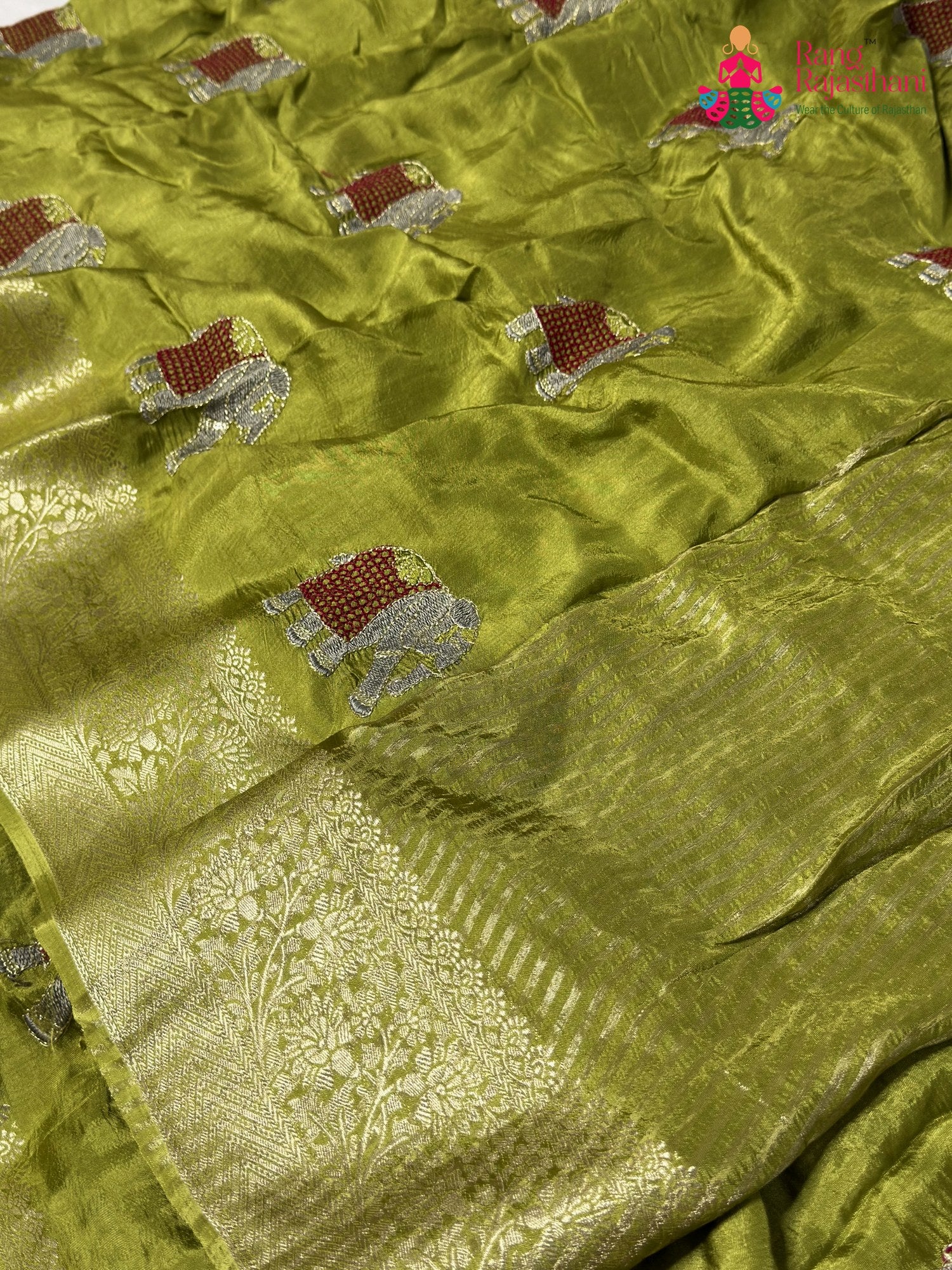 Green Pure Russian Silk Resham Embroidery Saree for Mehendi Ceremony | Indian Wear