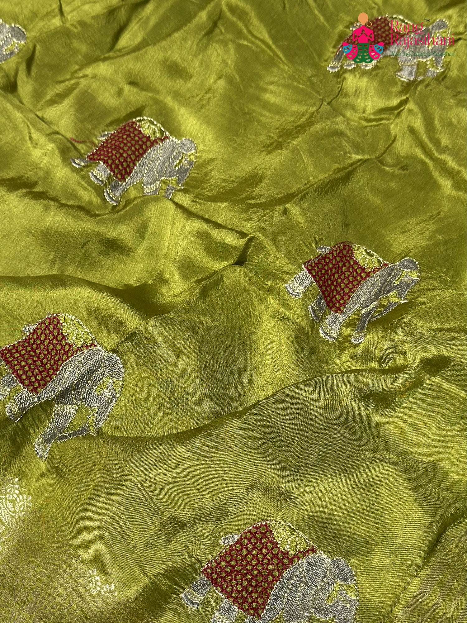 Green Pure Russian Silk Resham Embroidery Saree for Mehendi Ceremony | Indian Wear