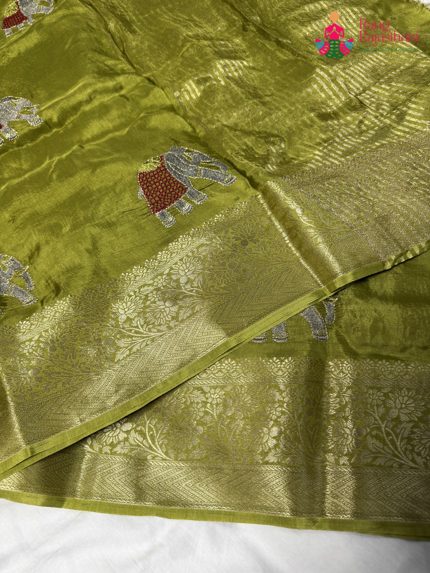 Green Pure Russian Silk Resham Embroidery Saree for Mehendi Ceremony | Indian Wear