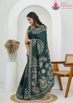 Green Pure Upada Silk saree with Gotta Kinari Work side drape view