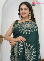 Green Pure Upada Silk saree with Gotta Kinari Work close up detailing