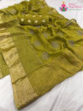 green pure silk zari embroidery saree for mehendi ceremony by Rang Rajasthani