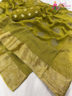 complete look of green pure silk zari embroidery saree 