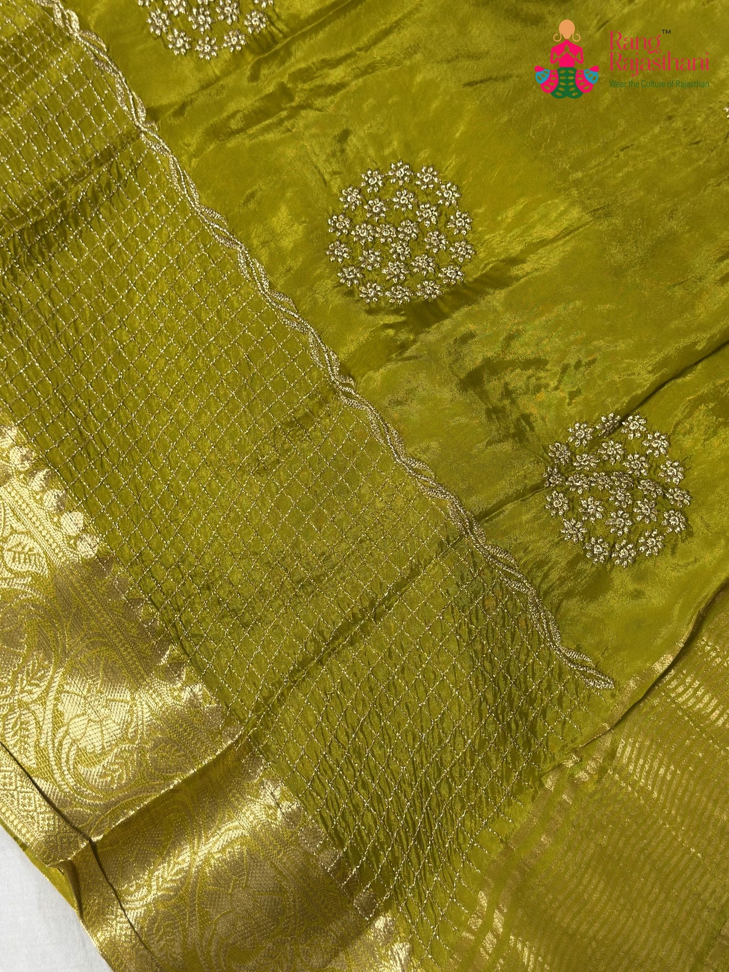 Green Pure Russian Silk Zari Embroidery Saree for Mehendi Ceremony | Lightweight Pick