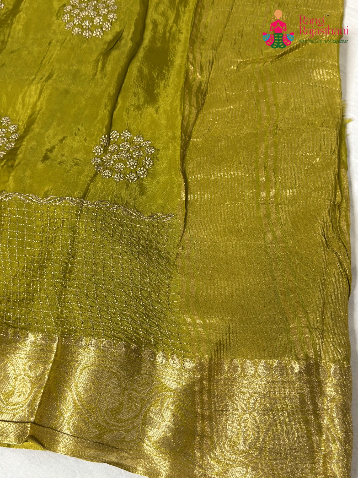 Green Pure Russian Silk Zari Embroidery Saree for Mehendi Ceremony | Lightweight Pick
