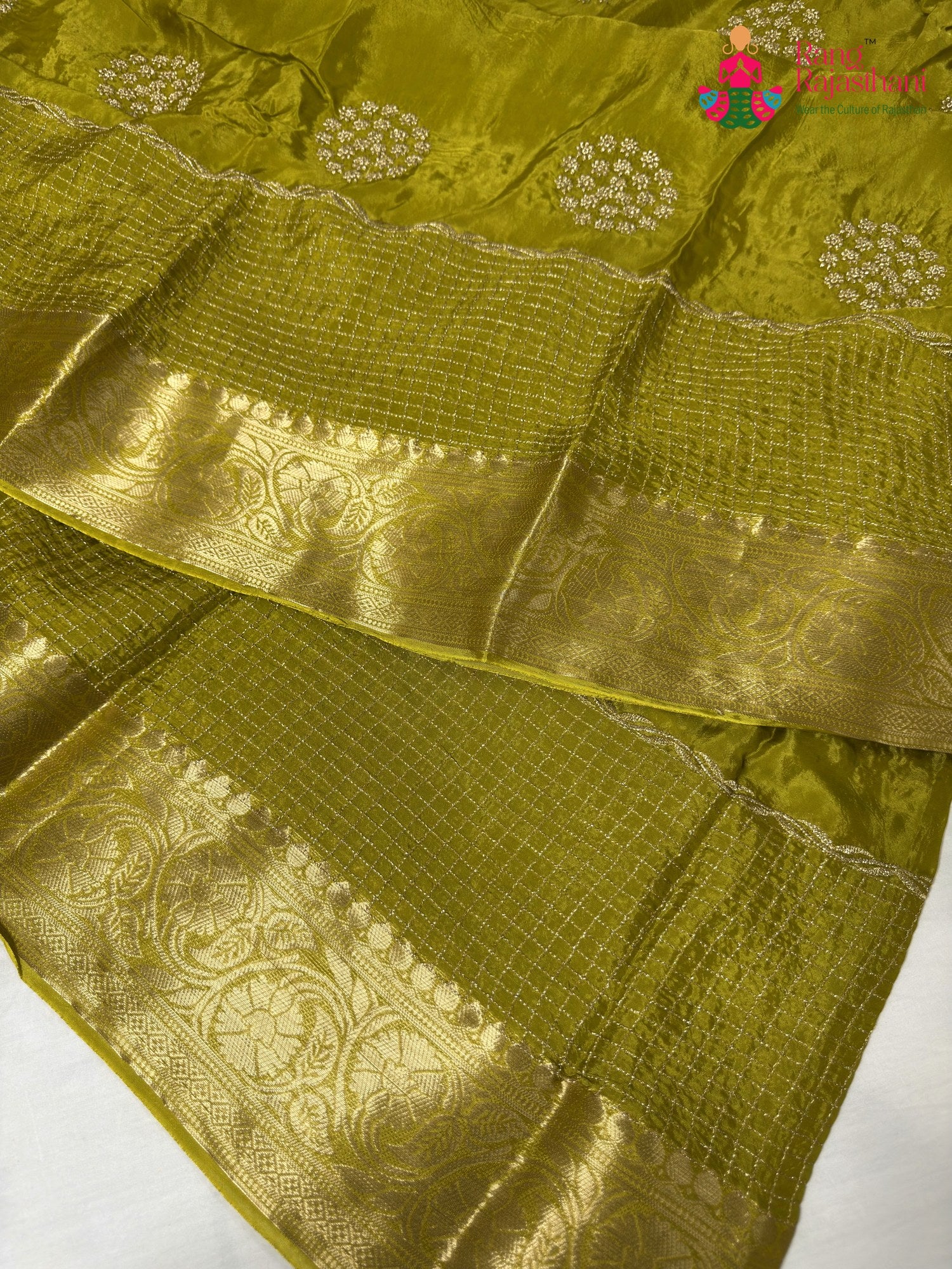 Green Pure Russian Silk Zari Embroidery Saree for Mehendi Ceremony | Lightweight Pick