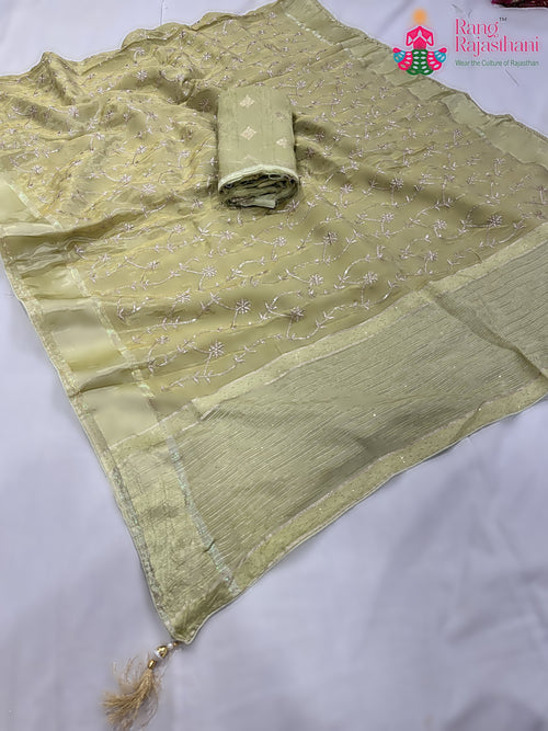 Beige Pure Tissue Silk Zari Embroidery Saree : Subtle Charm main-image