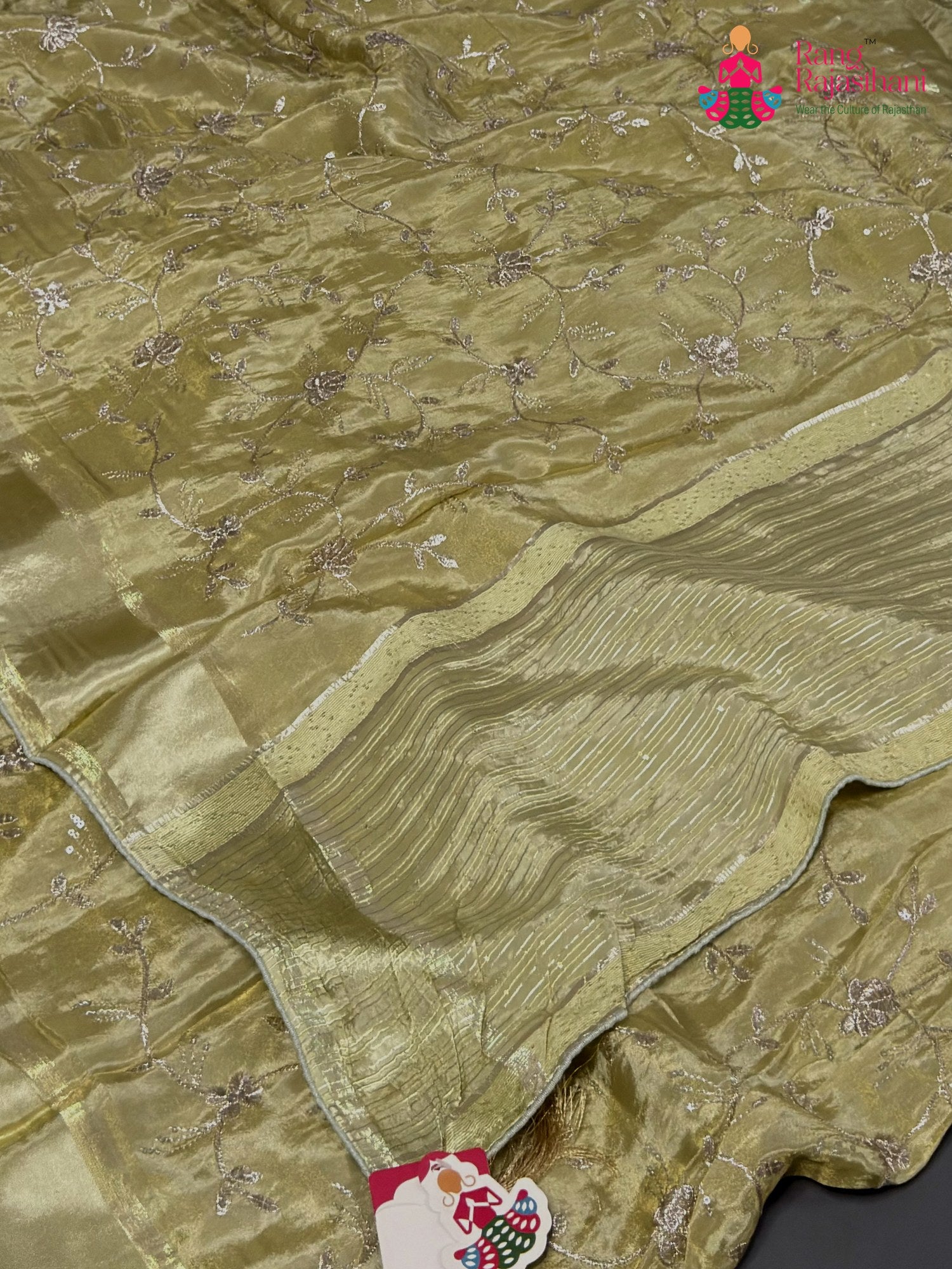 Olive Green Pure Tissue Silk Zari Embroidery Saree for Festive Celebration | Heritage Collection