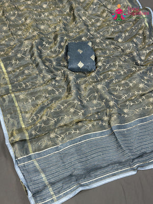 Green Pure Tissue Silk Zari Embroidery Saree for Festive Celebration | Refined Edit