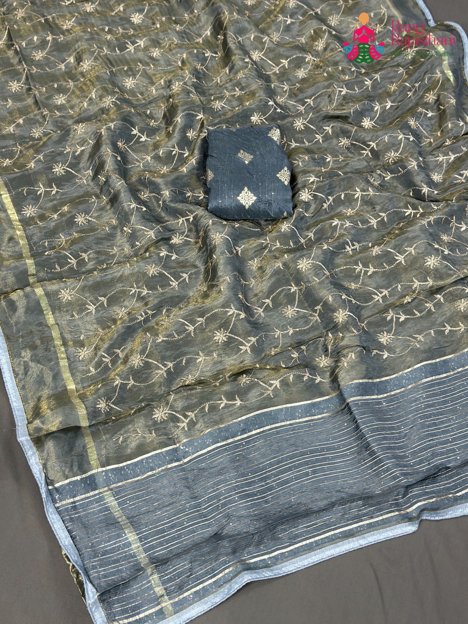 Green Pure Tissue Silk Zari Embroidery Saree for Festive Celebration | Refined Edit