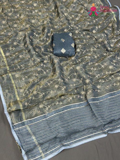 Green Pure Tissue Silk Zari Embroidery Saree for Festive Celebration | Traditional Edit main-image