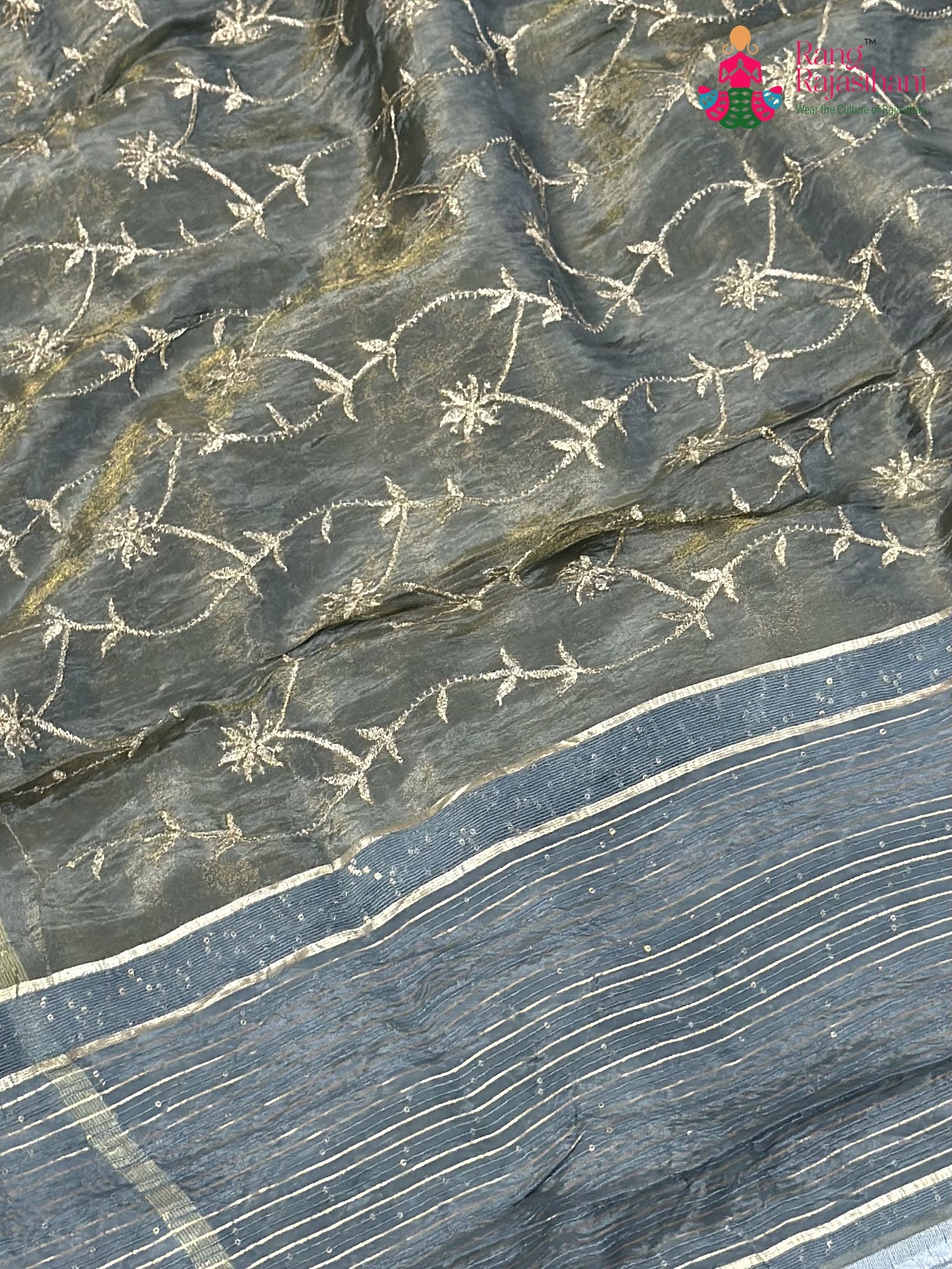 Green Pure Tissue Silk Zari Embroidery Saree for Festive Celebration | Refined Edit