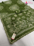 Green Pure Upada Silk Bandhani Saree for Mehendi Ceremony | Reception Pick