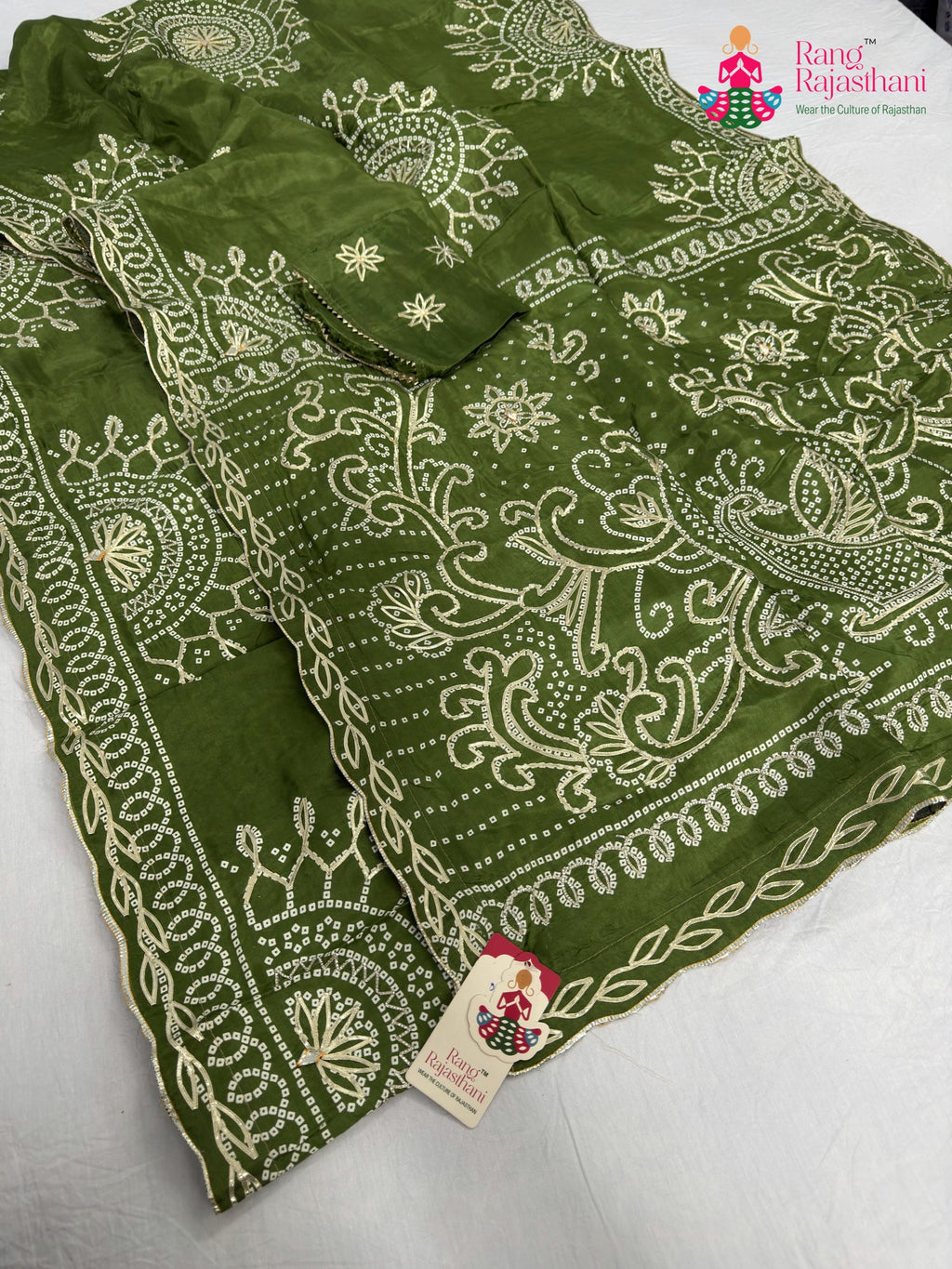 complete look of green pure upada silk bandhani saree