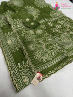 complete look of green pure upada silk bandhani saree