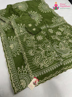 border detailing of green pure upada silk bandhani saree