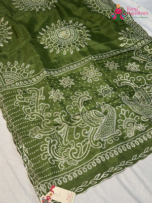 Green Pure Upada Silk Bandhani Print Chunri Saree for Mehendi Ceremony | Authentic Craft