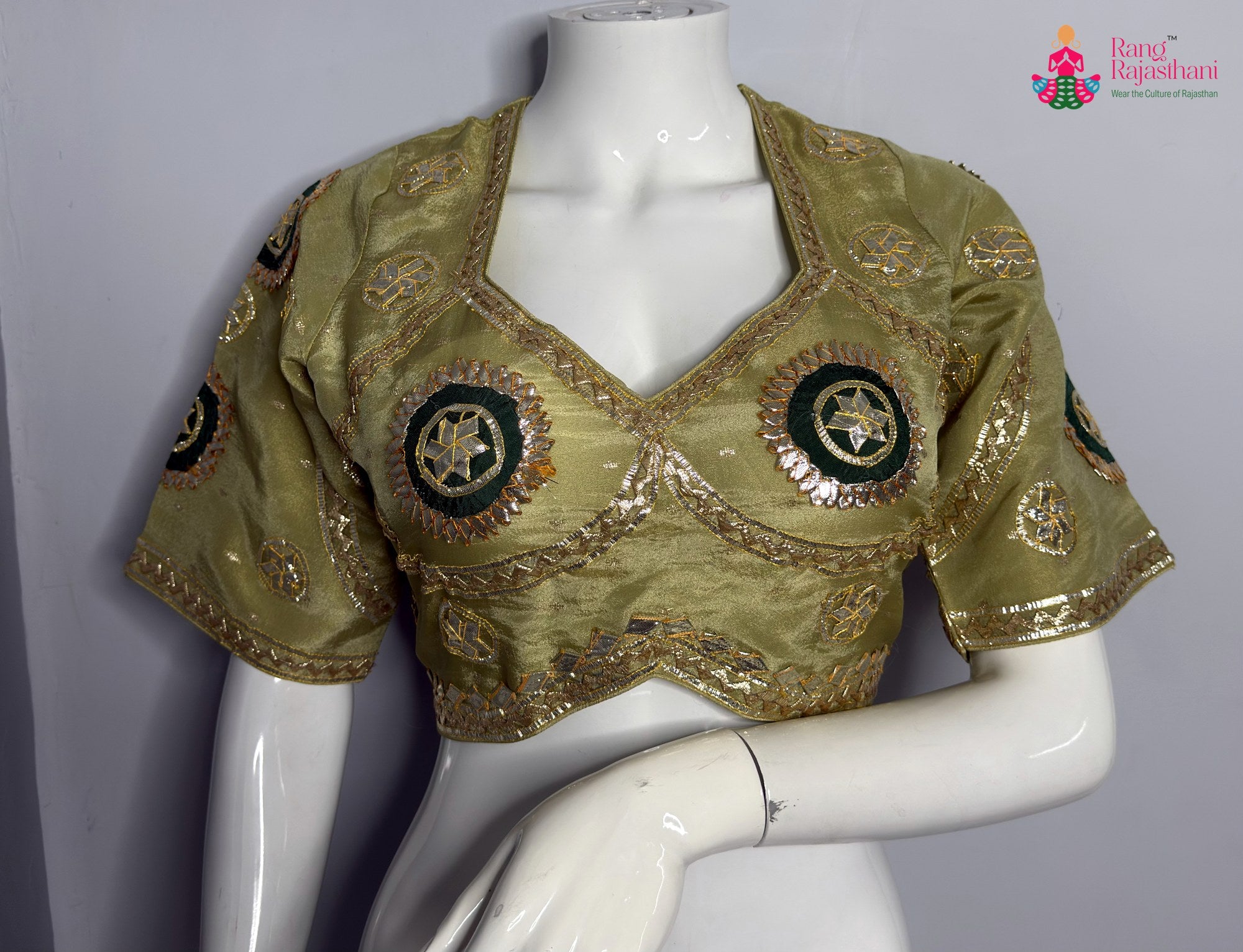 green pure upada silk gota patti blouse 3762 by Rang Rajasthani