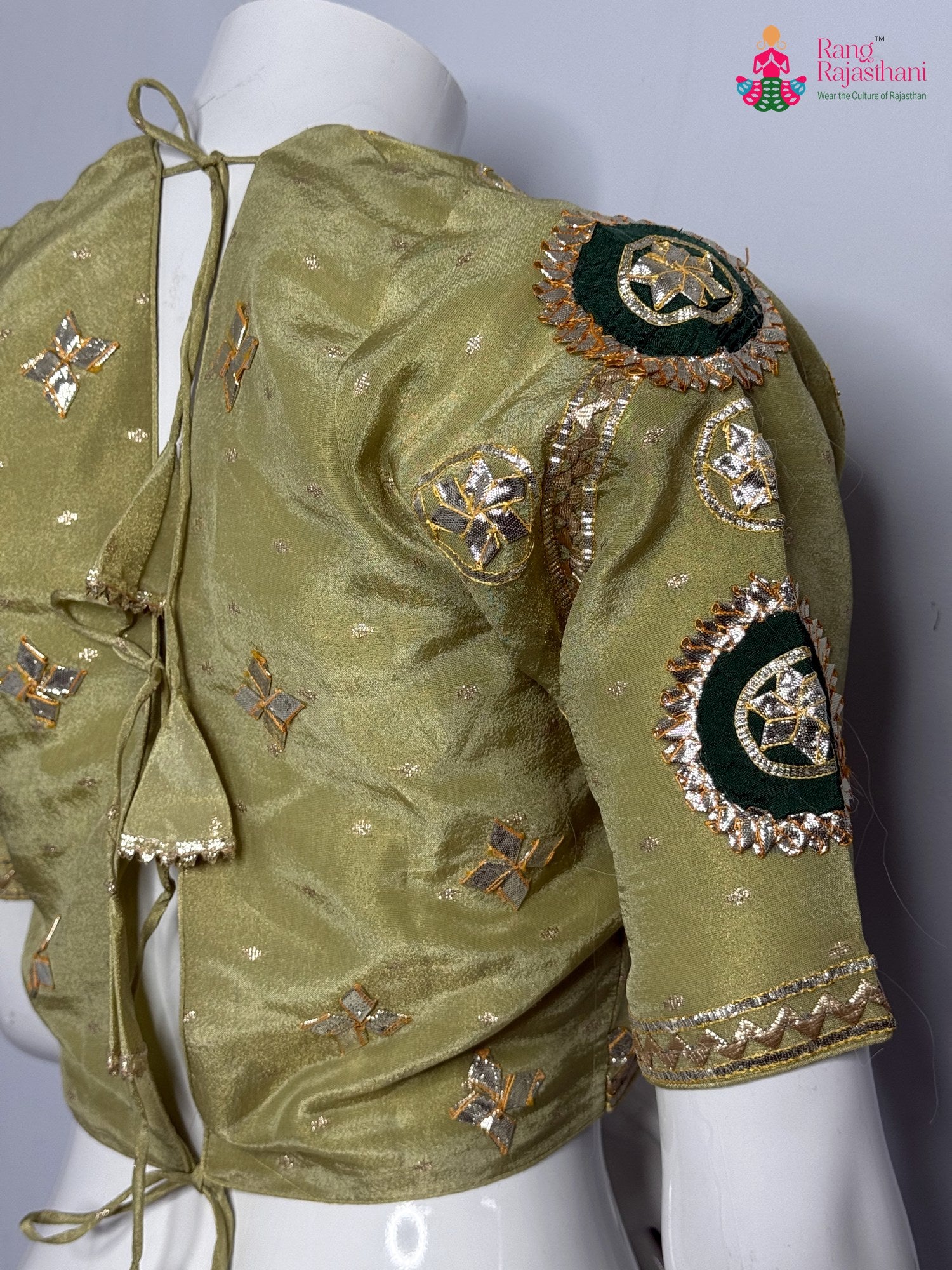 border detailing of green pure upada silk gota patti blouse 3762