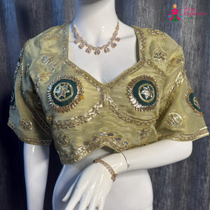 Green Pure Upada Silk Gota Patti Blouse for Wedding Guest | Handpicked Pick